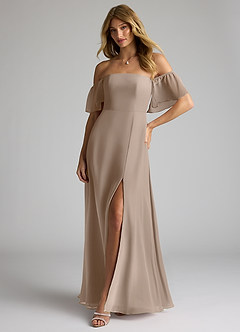 Azazie Sue Bridesmaid Dresses Taupe A-Line Off the Shoulder Chiffon Convertible Dress image4