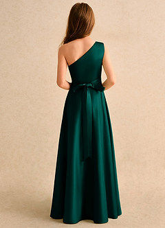 Azazie Puddles Girls Formal vestidos de niña de las flores Vestido de Pino de Satin Mate de Corte en A con Hombro unilateral image3