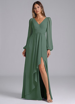 Azazie Omari Bridesmaid Dresses Eucalyptus A-Line Long Sleeve Chiffon Dress image1