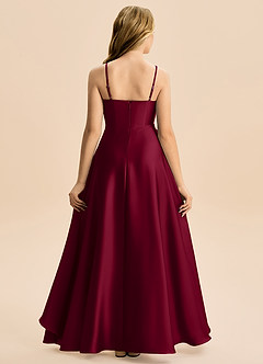 Azazie Eirlys Junior Burgundy A-Line Pleated Stretch Satin Dress image2