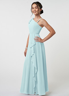 Azazie Aidy Junior A-Linie Schleifen Chiffon Kleid Seegrün image3