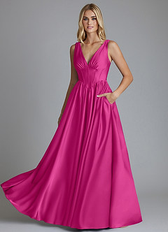 Azazie Delmie Bridesmaid Dresses Fuchsia A-Line Corset Stretch Satin Dress image6