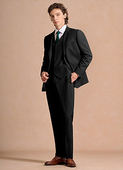 front Carter Sort 3-delt jakkesæt i bomuld og hørblanding