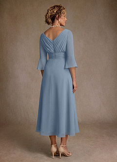 Azazie Aerynne 신부의 어머니 드레스 A라인 주름진 쉬폰 티 길이 드레스 image2