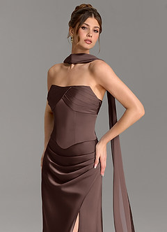 Azazie Nicki Bridesmaid Dresses Ganache Sheath Corset Stretch Satin Dress image7