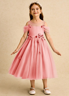 Azazie Juni Blumenmädchenkleider Ballkleid Plissee Tüll Kleid Koralle image4