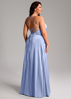 Azazie Mei Bridesmaid Dresses Ice A-Line V-Neck Stretch Satin Dress image11