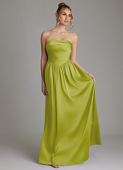 Azazie Zena Bridesmaid Dresses Lemongrass A-Line Strapless Stretch Satin Dress image4