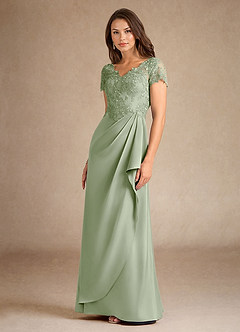 Azazie Santa Ana Kleider für die Brautmutter A-Linie Spitze Stretch-Satin Kleid Staubiger Salbeigrün image6