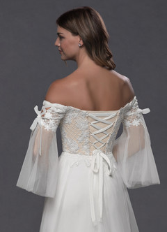 Azazie Stevie Abiti da Sposa Abito A-Line in Tulle a Spalla Scoperta Bianco Diamante Champagne image5
