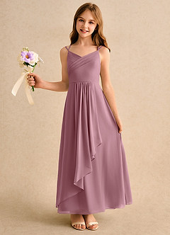Azazie Zaida Girls Formal Flower Girl Dresses Vintage Mauve A-Line Pleated Chiffon Dress image1