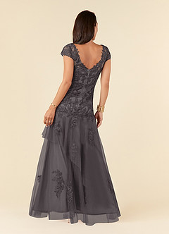 Azazie Romy Mother of the Bride Dresses Steel Grey Mermaid V-Neck Sequins Tulle Dress image3