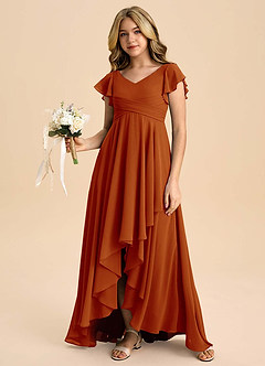 Azazie Caria Junior Paprika A-Line Pleated Chiffon Dress image6