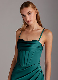 Azazie Brookelle Bridesmaid Dresses Peacock Sheath Sweetheart Corset Stretch Satin Dress image7