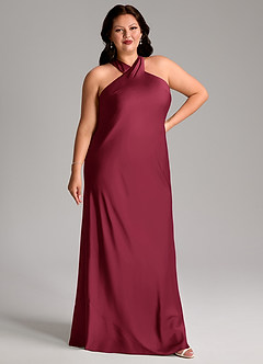 Azazie Doretta Bridesmaid Dresses Burgundy Mermaid Pleated Stretch Satin Dress image5