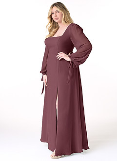 Azazie Leonia Bridesmaid Dresses Sangria A-Line Long Sleeve Chiffon Dress image10