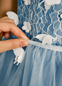 Azazie Darlina Robe Demoiselle D'honneur Fillette Robe Princesse en Tulle Dentelle Ivoire Bleu Acier image12