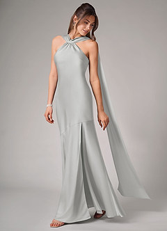 Azazie Kinsley Bridesmaid Dresses Silver Mermaid Side Slit Stretch Satin Dress image4