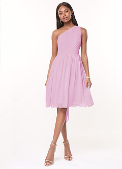 Azazie Katrina Bridesmaid Dresses Candy Pink A-Line One Shoulder Chiffon Dress image1