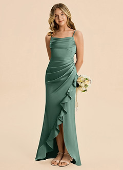 Azazie Mia Junior Eucalyptus Mermaid Pleated Stretch Satin Dress image1