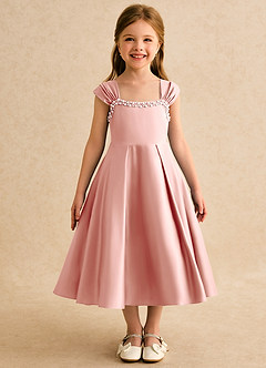Azazie Yosemite Robe Demoiselle D'honneur Fillette Robe Princesse en Mat Satiné Encolure en Forme de Cœur Rosette image4