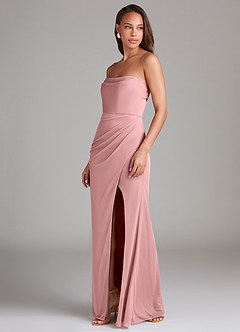 Azazie Leonis Bridesmaid Dresses Dusty Rose Sheath Strapless Mesh Convertible Dress image3