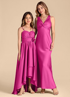 Azazie Catalina Junior Abito A-Line in Raso Elasticizzato Scollo a Cuore Fucsia image3