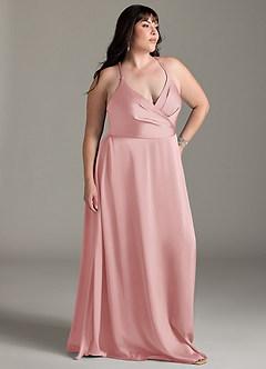 Azazie Davis Brudtärnklänningar Klä av A-Linje i Stretch Satin Plisserad Puderrosa image9