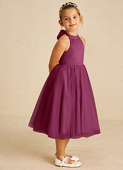 Azazie Dora Blumenmädchenkleider A-Linie Schleifen Tüll Kleid Maulbeerrot image3