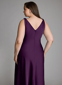 Azazie Nerine Bridesmaid Dresses Grape A-Line Pleated Stretch Satin Dress image12