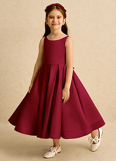 Azazie Babs Blumenmädchenkleider Ballkleid Plissee Matte Satin Kleid Burgunderrot image8