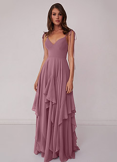 Barbie ♥ Azazie Brautjungfernkleider A-Linie Schleifen Chiffon Kleid Vintage Mauve image4