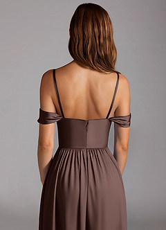 Azazie Calianna Bridesmaid Dresses Ganache A-Line Off the Shoulder Stretch Satin Convertible Dress image5