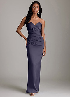 Azazie Sonora Vestidos de damas de honor Vestido de Tormenta de Satén Elástico de Corte Recto con Sin tirantes image6