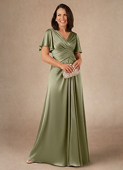 Azazie Emmeline Mother of the Bride Dresses Pistachio A-Line Pleated Stretch Satin Dress image1