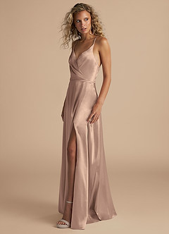 Azazie Davis Brautjungfernkleider A-Linie Plissee Metallischer Satin Kleid Taupe image6