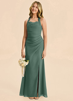 Azazie Destiny Junior Sea Moss Sheath Ruched Chiffon Dress image1