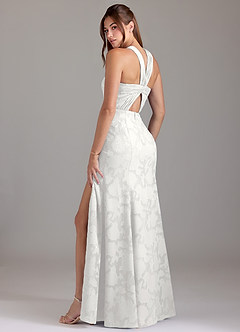 Azazie Rue Bridesmaid Dresses White A-Line Pleated Floral Burnout Dress image2