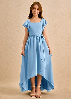 Azazie Milly Girls Formal Flower Girl Dresses Powder Blue A-Line Pleated Chiffon Dress image5