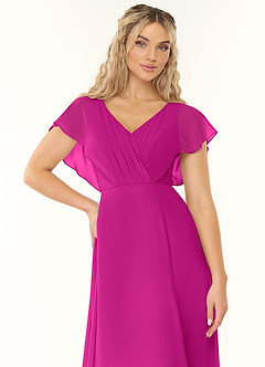 Azazie Rylee Jurken voor bruidsmeisjes Jurk van Chiffon met A-Lijn Geplooid Fuchsia image5