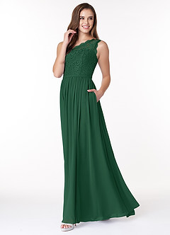 Azazie Demi Jurken voor bruidsmeisjes Jurk van Chiffon met A-Lijn One-Shoulder Donkergroen image3
