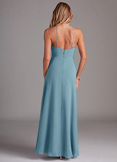 Azazie Bailey Bridesmaid Dresses Moody Blue A-Line Halter Side Slit Chiffon Dress image2