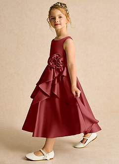 Azazie Hermia Flower Girl Dresses Rust A-Line Sleeveless Matte Satin Dress image4