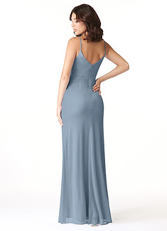 Azazie Deandra Vestidos de damas de honor Vestido de Azul Polvoriento de Malla de Corte Sirena con Plisado image4