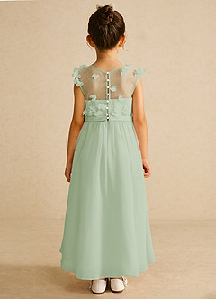 Azazie Arlo Blumenmädchenkleider A-Linie Schleifen Chiffon Kleid Staubiger Salbeigrün image5