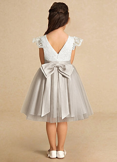 Azazie Vetty Flower Girl Dresses Ivory Frost A-Line Lace Tulle Dress image7