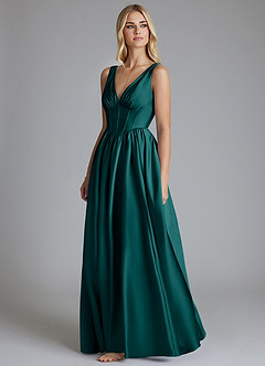 Azazie Delmie Bridesmaid Dresses Peacock A-Line Corset Stretch Satin Dress image4