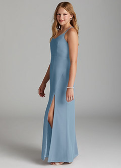 Azazie Becca Junior Robe Sirène en Mousseline de soie Bleu Poussiéreux image6