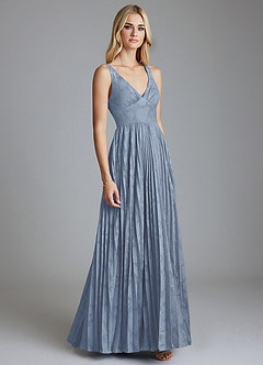 Azazie Mirella Brudtärnklänningar Klä av A-Linje i Blommig Utbrändhet Plisserad Dammblå image4