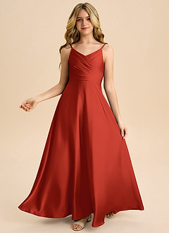 Azazie Bug Junior A-Linie Plissee Stretch-Satin Kleid Rost image2